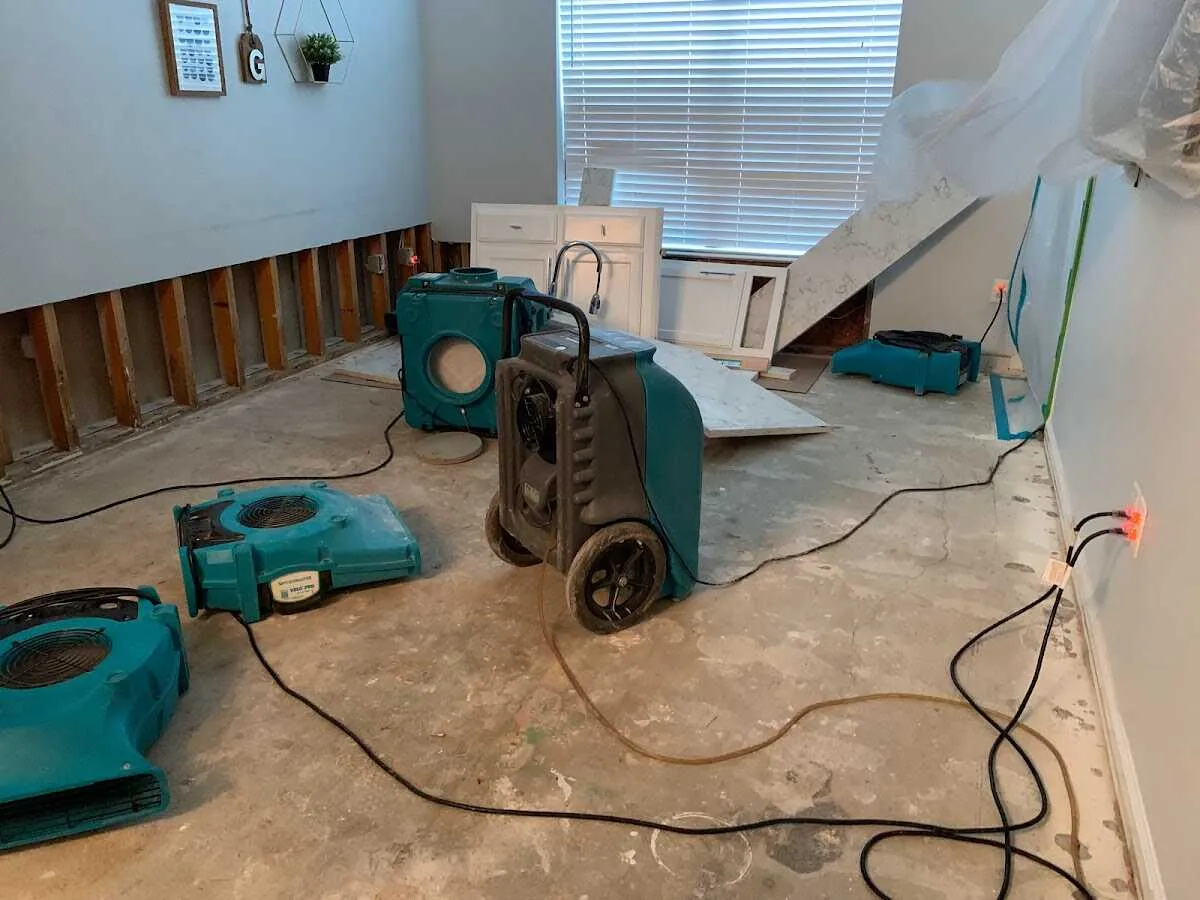 Dehumidifier in flood-cut room for Water Damage Restoration in San Juan